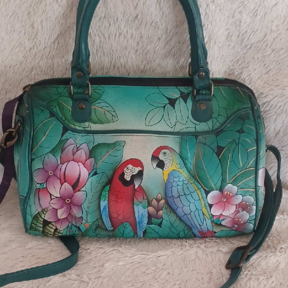 Anuschka Hand-Painted Leather Bag | Parrots | HB306